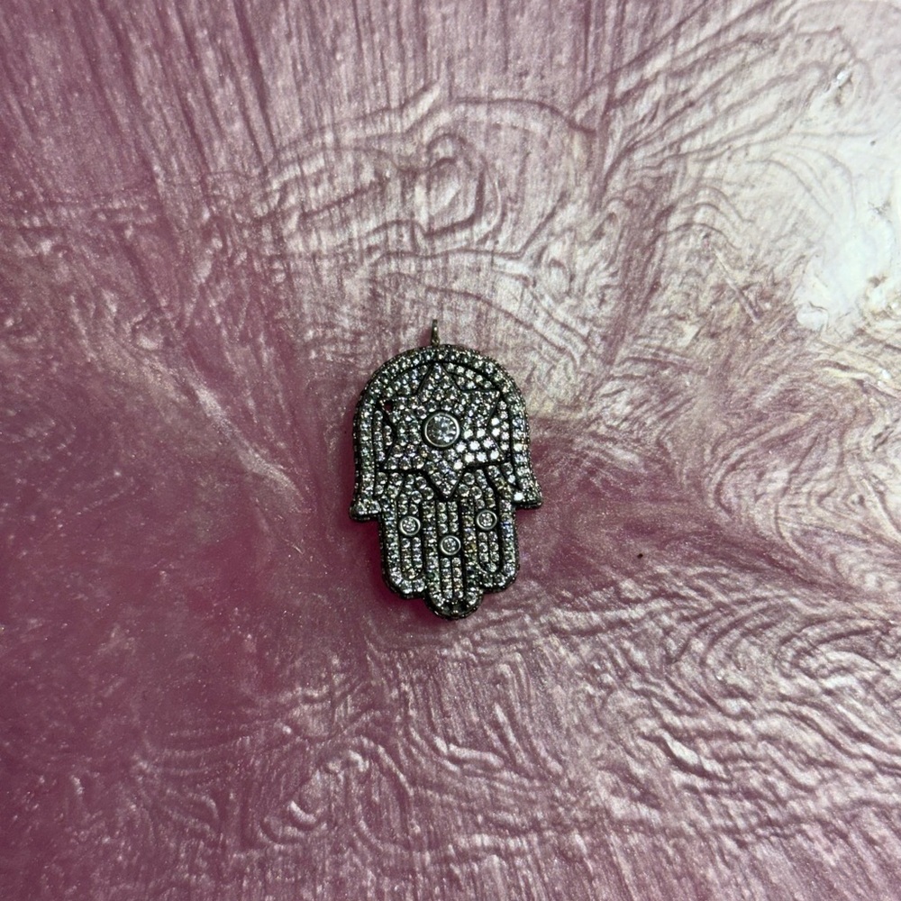 Intricate Silver Hamsa Hand Brooch